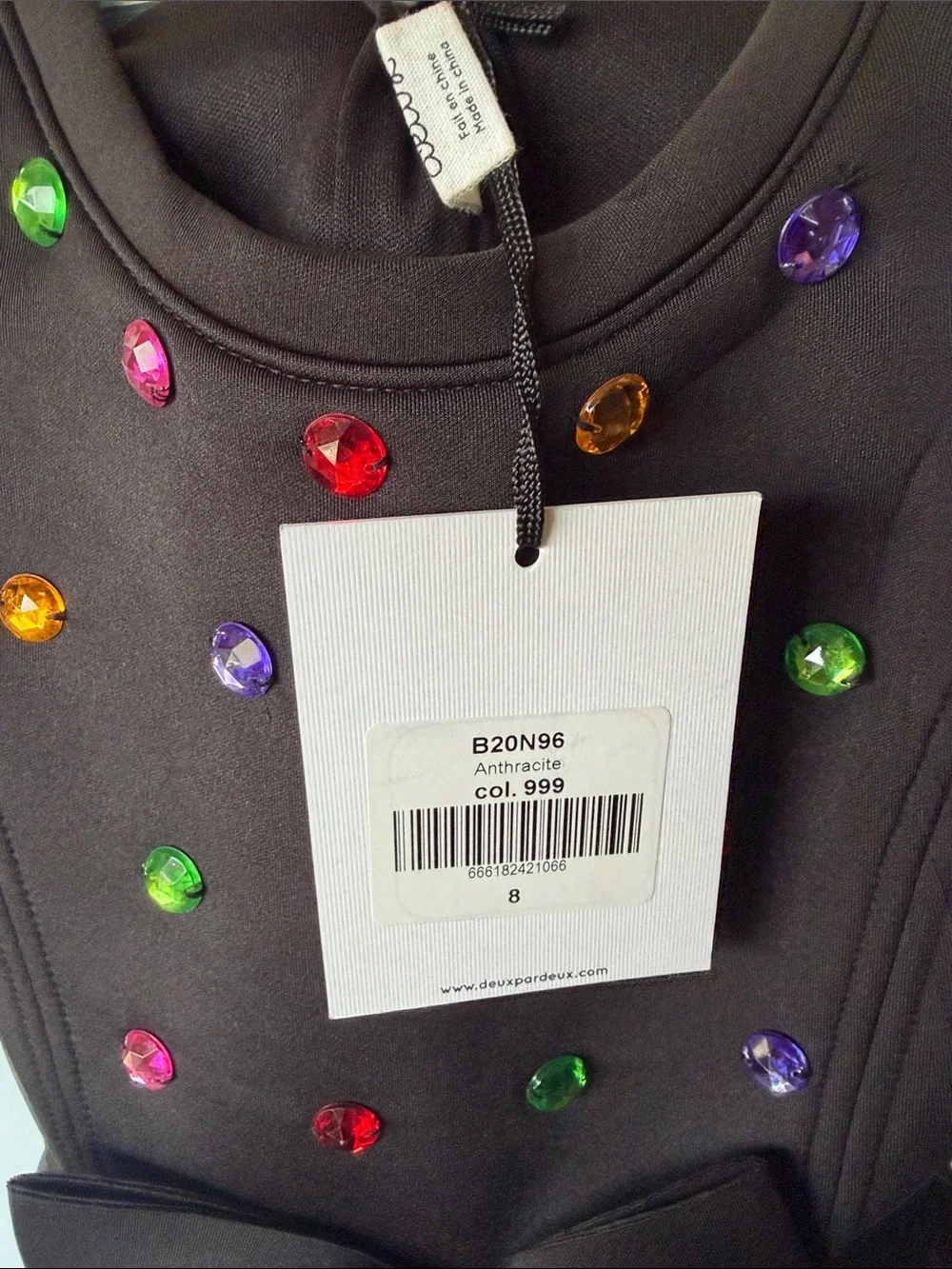 deux par deux Black Sleeveless Party Dress with Multicolored Gem Accents